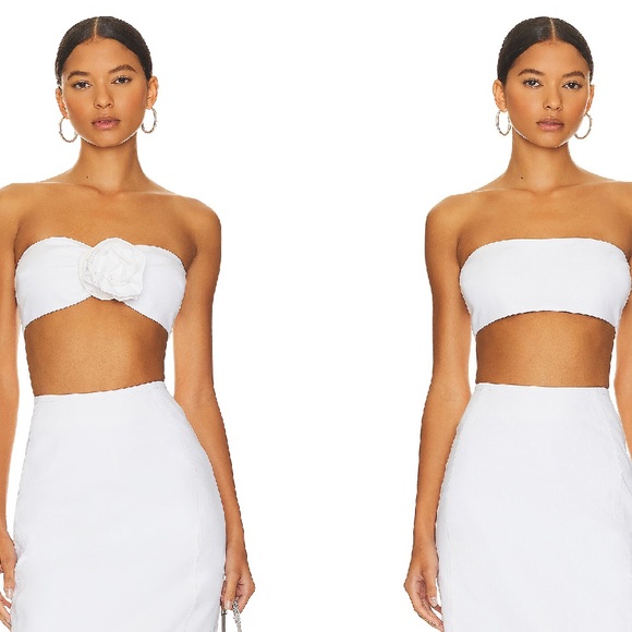 Lamarque Dina Flower removeable rosette Crop Top Ivory White 100% SZ med NWT - Picture 5 of 10